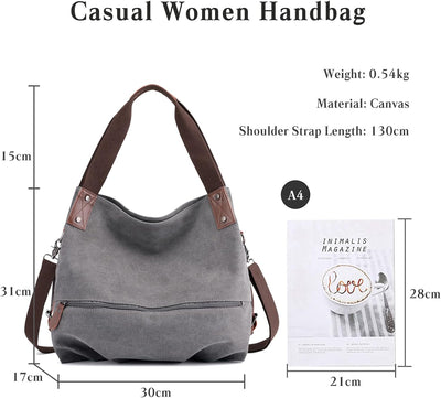 PORRASSO Damen Handtasche Casual Schultertasche Segeltuch Umhängetasche Frauen Hobotasche Crossbody