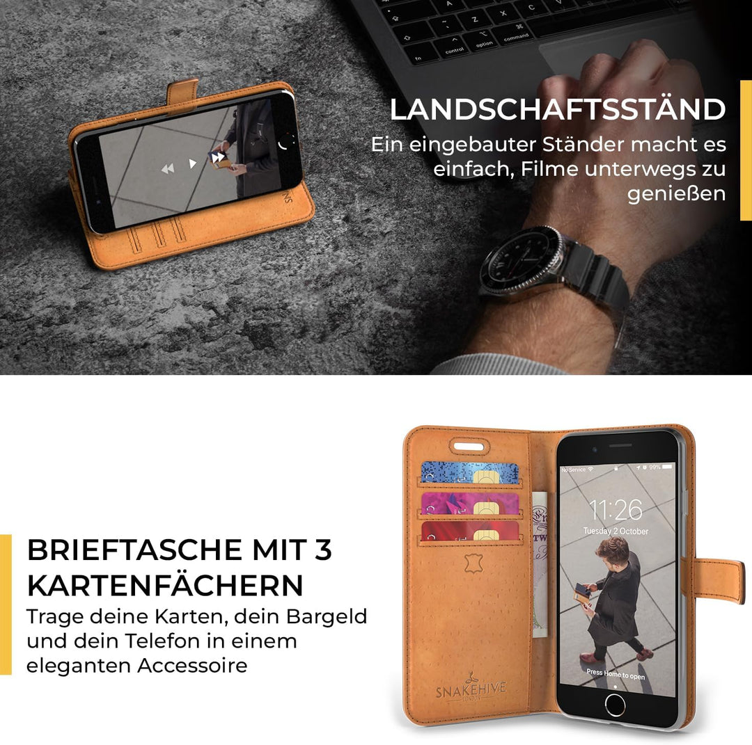 Snakehive iPhone SE 2022/2020 und iPhone 7/8 Hülle Leder | Stylische Handyhülle mit Kartenhalter & S