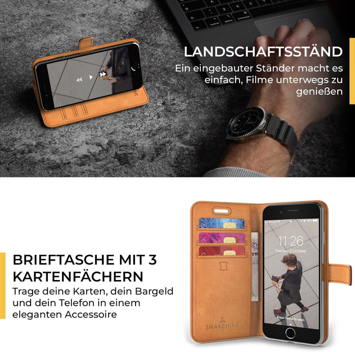 Snakehive iPhone SE 2022/2020 und iPhone 7/8 Hülle Leder | Stylische Handyhülle mit Kartenhalter & S