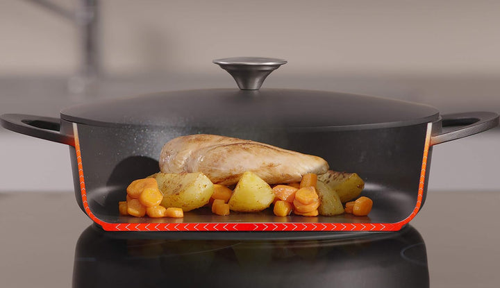 TEFAL E21872 TRATTORIA Servierpfanne 28cm | Aluguss | Gussdeckel | Antihaft-Beschichtung | gute Wärm