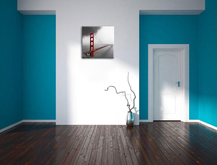 Pixxprint rote Golgen Gate Bridge in San Francisco schwarz/weiss, Format: 70x70 auf Leinwand, 70x70
