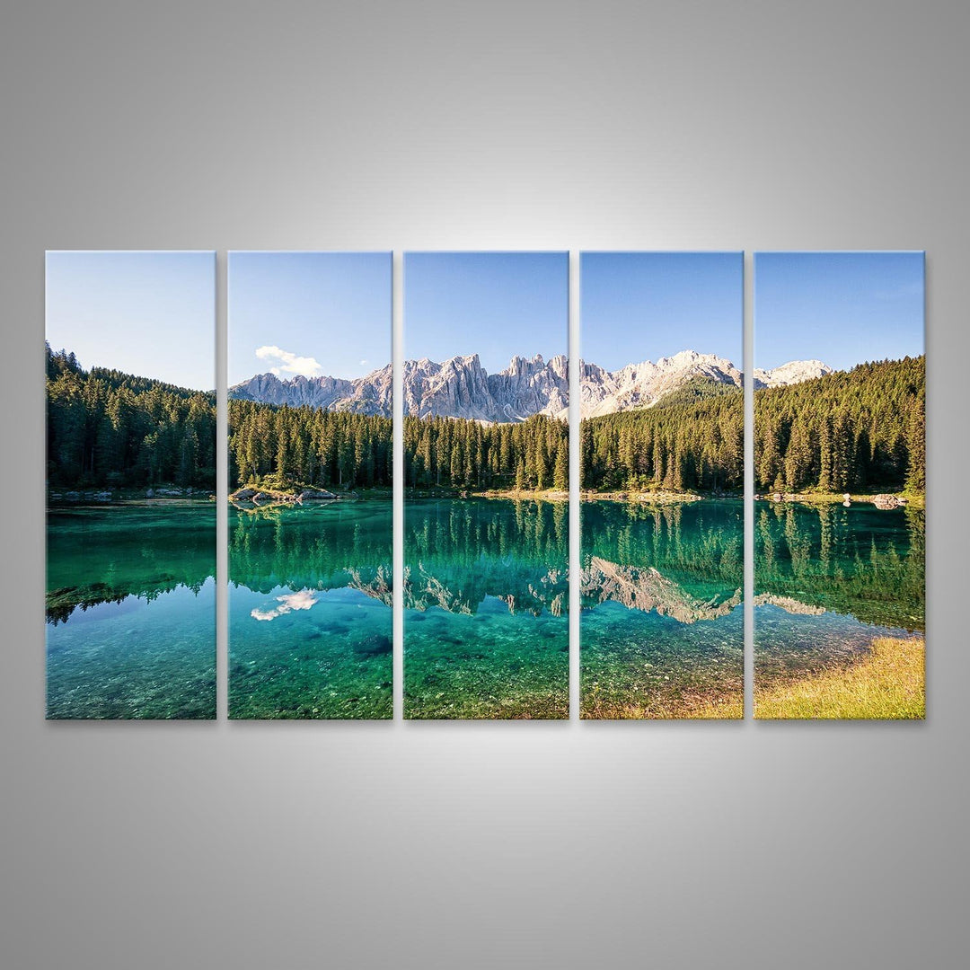 Bild auf Leinwand Karersee bei den Dolomiten in Italien Wandbild Poster Leinwandbild XXL 170x80 5-te