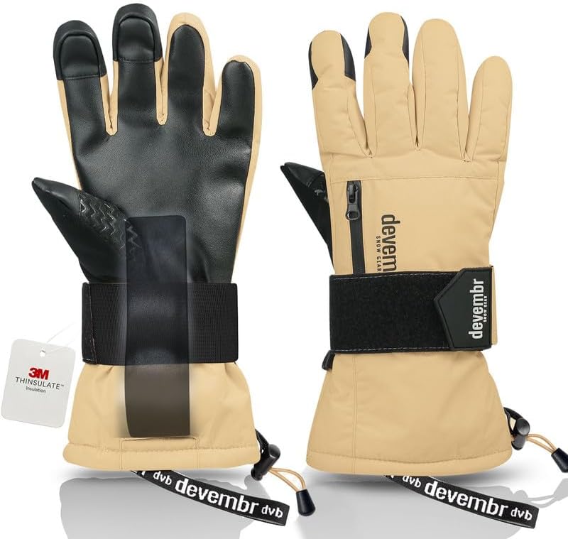 devembr Skihandschuhe mit Handgelenkschützern, Warme Snowboardhandschuhe für Herren und Damen (XS/S/