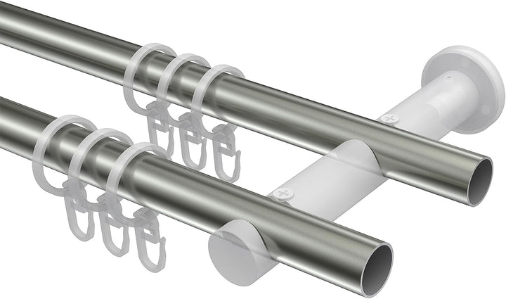 Interdeco Gardinenstange Edelstahl Optik 20 mm Ø 2-läufig Platon Verano, 100 cm, 100 cm