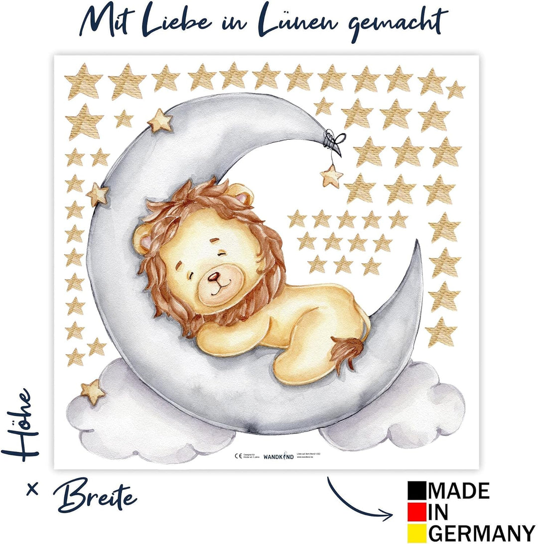 WANDKIND Löwe auf dem Mond V302 | handgezeichnet | AUFKLEBER Kindergarten | Wandsticker Kinderzimmer
