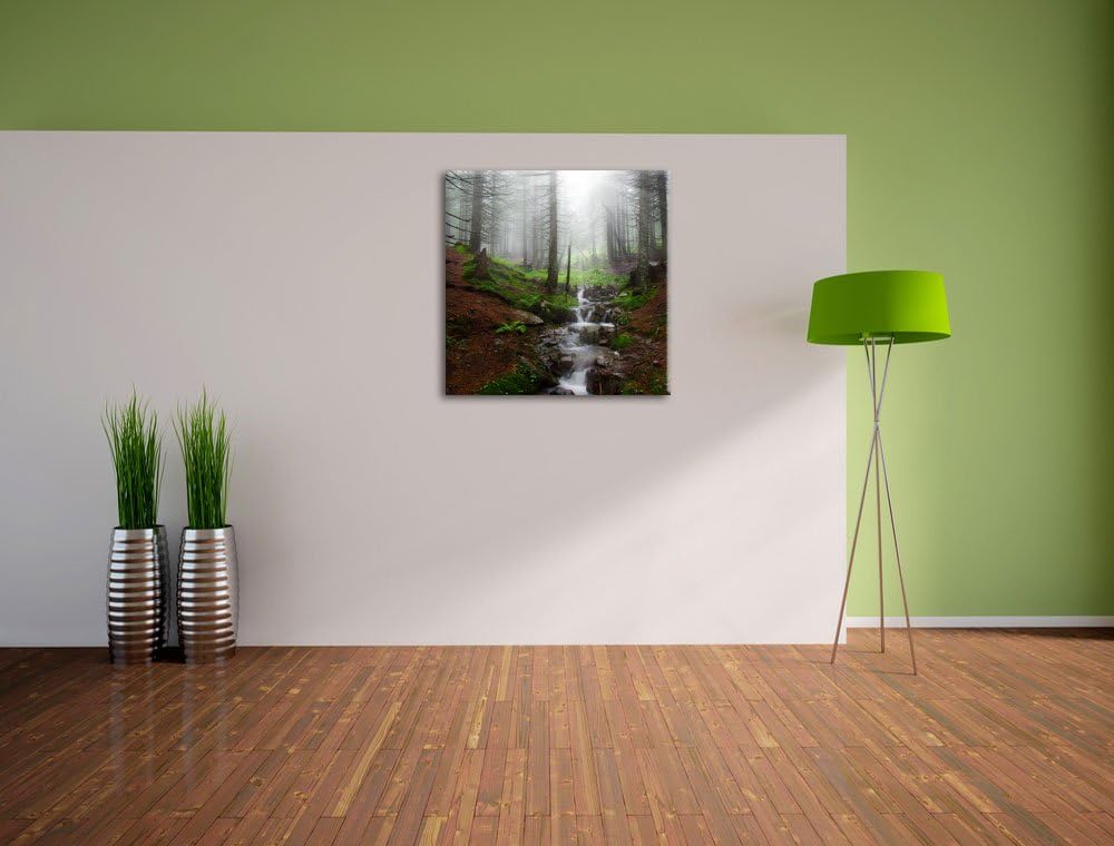 Pixxprint Bach im Wald, Format: 70x70 auf Leinwand, XXL riesige Bilder fertig gerahmt mit Keilrahmen