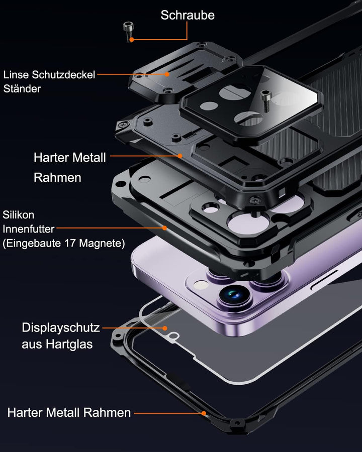 WIFOR für iPhone 14 Pro Metall Hülle, kompatibel mit MagSafe, Handyhülle mit Kameraschutz Ständer, M