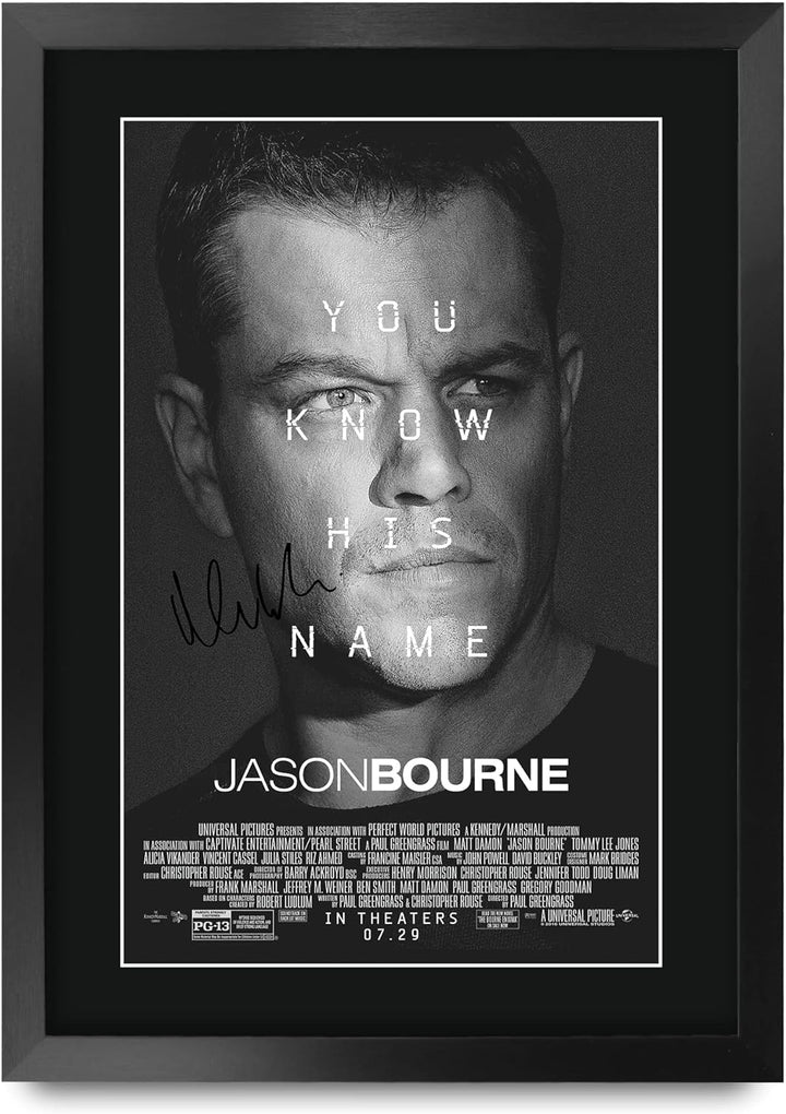 HWC Trading FR A3 Jason Bourne Matt Damon Geschenke Geduckter Poster Signiertes Autogramm Foto für F