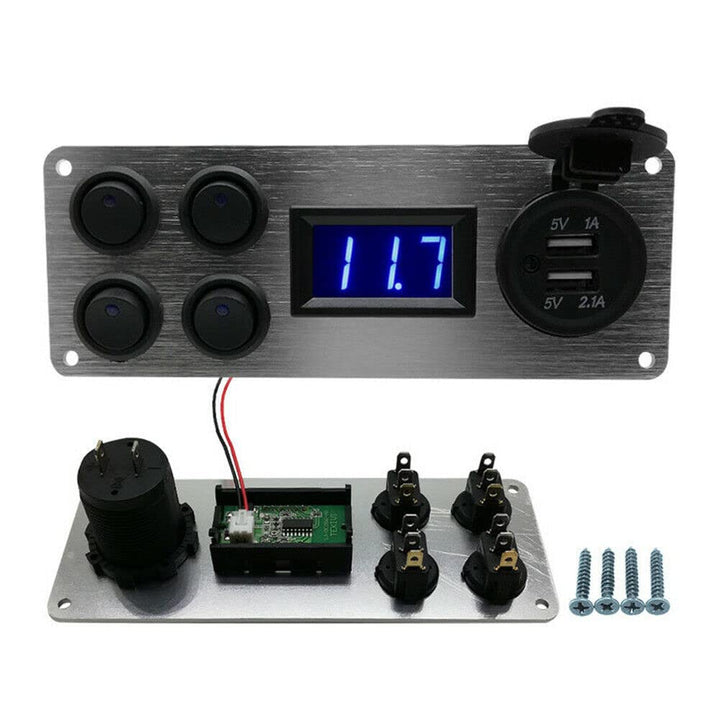 Riloer Kombinations-Schalter-Panel, 12V / 24V Dual-USB-Toggle-Wippe, Refit-Schalter-Panel mit Voltme