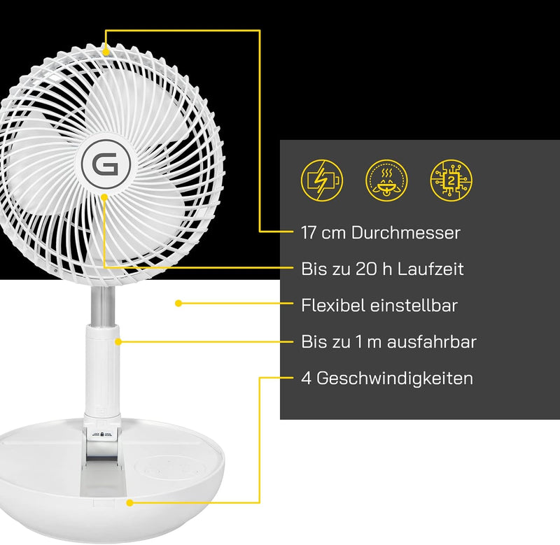 Gutfels Akku-Stand-, Tisch-Ventilator VENTI 3030 R | Lithium Ionen Akku 10.000 mAh | Touchbedienung