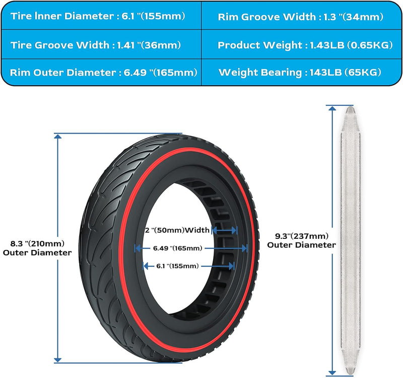 OUXI Xiaomi M365 Reifen, 8,5 Zoll Ersatzreifen Solid Reifen Für Mijia Mi Xiaomi M365/M365 Pro Elektr