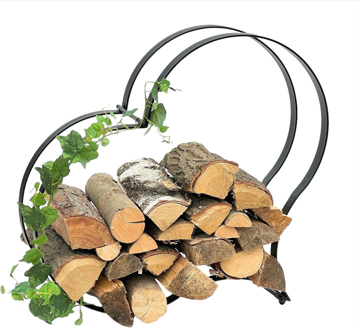 DanDiBo Kaminholzregal Innen Metall Schwarz Kaminholzständer Herz 96322 Holzkorb Kaminholzhalter Feu