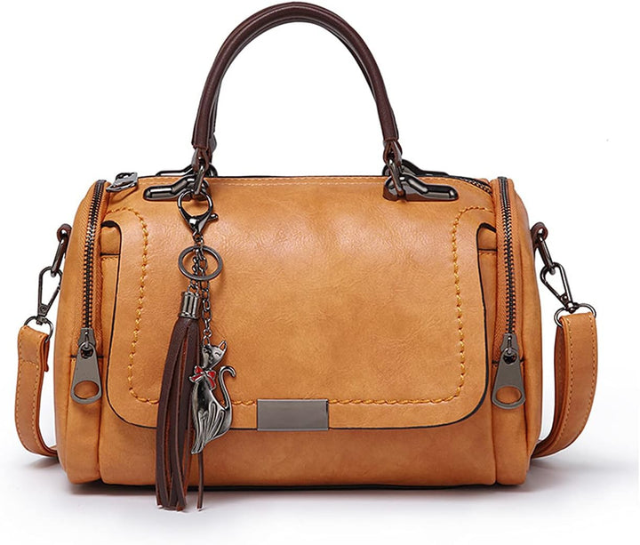 PORRASSO Retro Handtasche Damen Umhängetaschen Frauen Schultertaschen Wasserdicht PU Leder Henkeltas