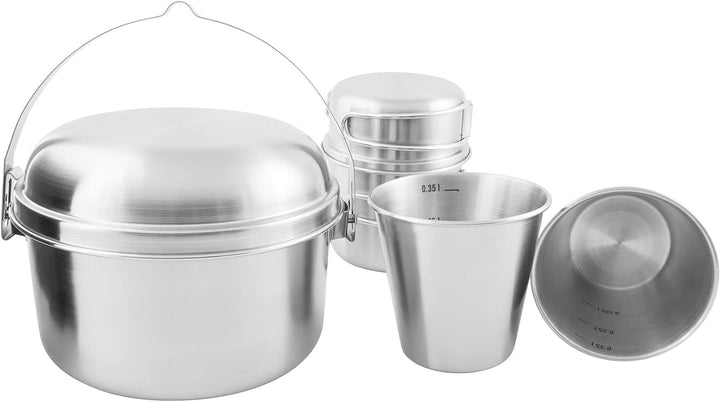 Tatonka Camping-Kochgeschirr Mini Set II (6-teilig) - Edelstahl-Geschirr mit Topf, Deckel und drei T