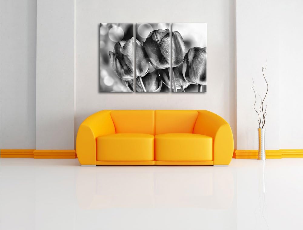 Pixxprint Rote Tulpen als Leinwandbild | Grösse: 3 Teilig (120x80) | Wandbild| Kunstdruck | fertig b