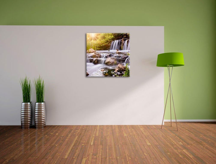 Pixxprint Wasserfall als Leinwandbild Quadratisch/Grösse: 70x70 / Wandbild/Kunstdruck/fertig bespann