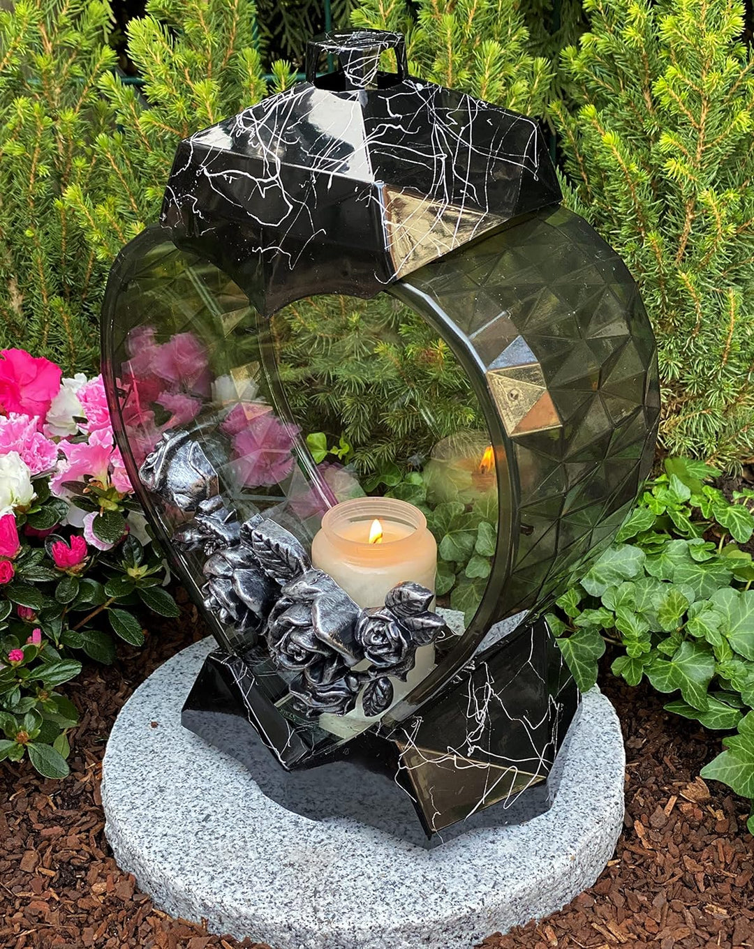 Grablampe Laterne Herz Form Grablicht Kerze Grabkerze Grabdekoration 33 cm H.! Grabschmuck Neue Mode