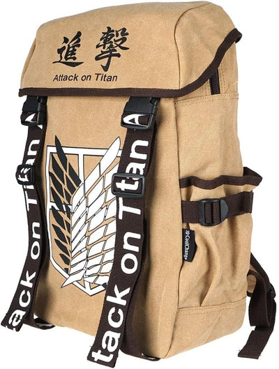 CoolChange Rucksack mit Aufklärungstrupp Wappen für Attack on Titan Fans | Hellbraun oder Blau Beige