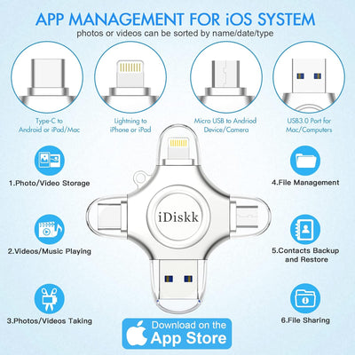 iDiskk 512 GB Foto-Stick für iPhone, 4-in-1 iPhone-Lightning-USB-Stick, Externe iPhone-Speicherstick