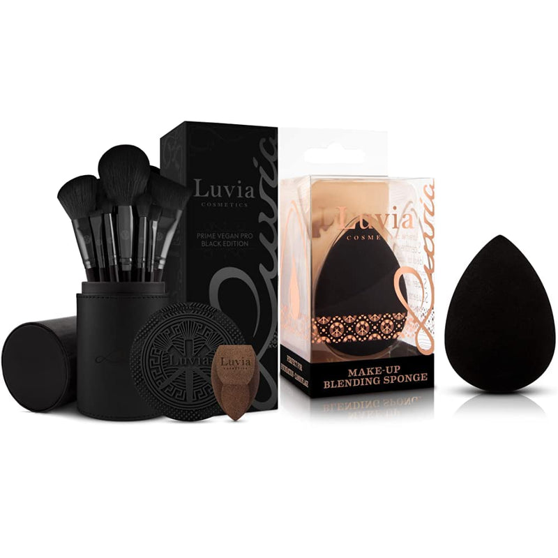 Make-up Pinselset Luvia, Prime Vegan Pro - Schwarz & Rosegold & Luvia Beauty Blender Schwamm - Make-