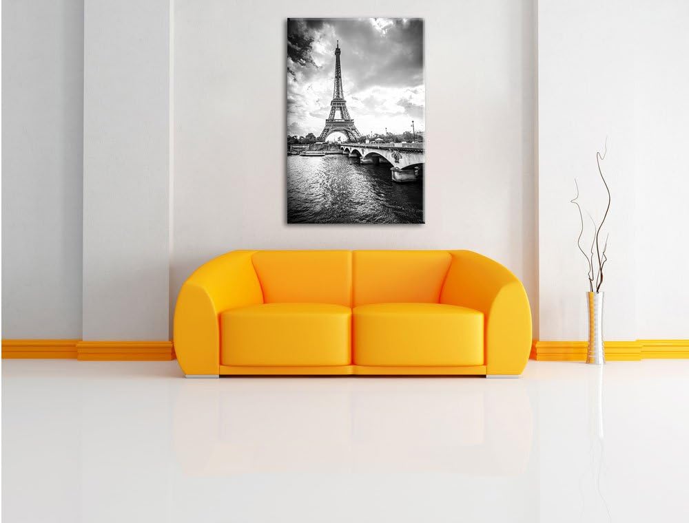 Pixxprint Eiffelturm in Paris Kunst B&W als Leinwandbild/Grösse: 100x70 cm/Wandbild/Kunstdruck/ferti