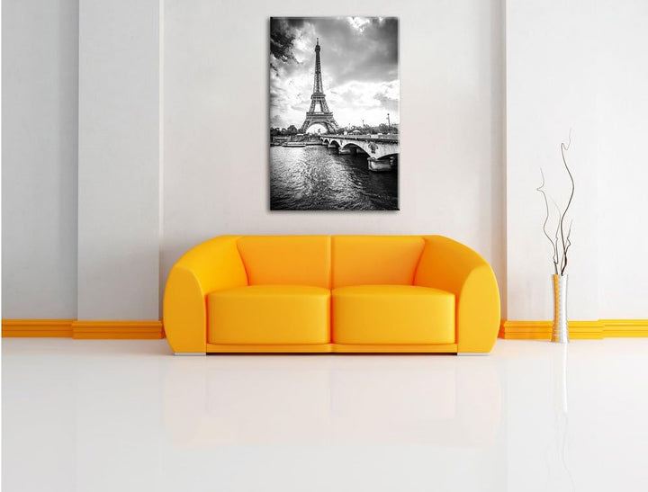 Pixxprint Eiffelturm in Paris Kunst B&W als Leinwandbild/Grösse: 100x70 cm/Wandbild/Kunstdruck/ferti