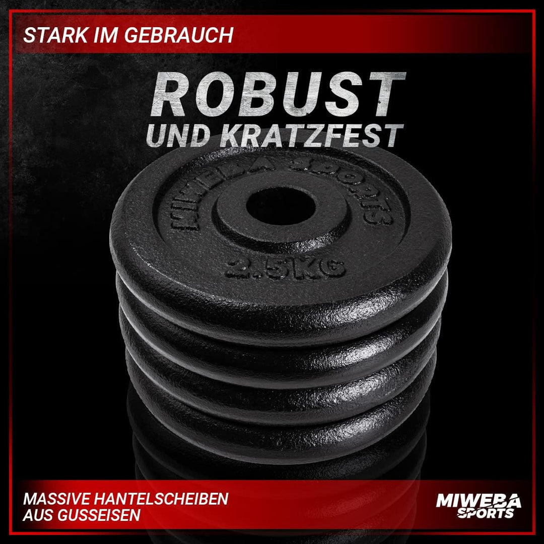 Miweba Sports Hantelscheiben Set HSG | 𝐏𝐫𝐨𝐟𝐢 Hanteln - 1.25-10.0 Kg Hantelscheibe - Hantel Scheiben