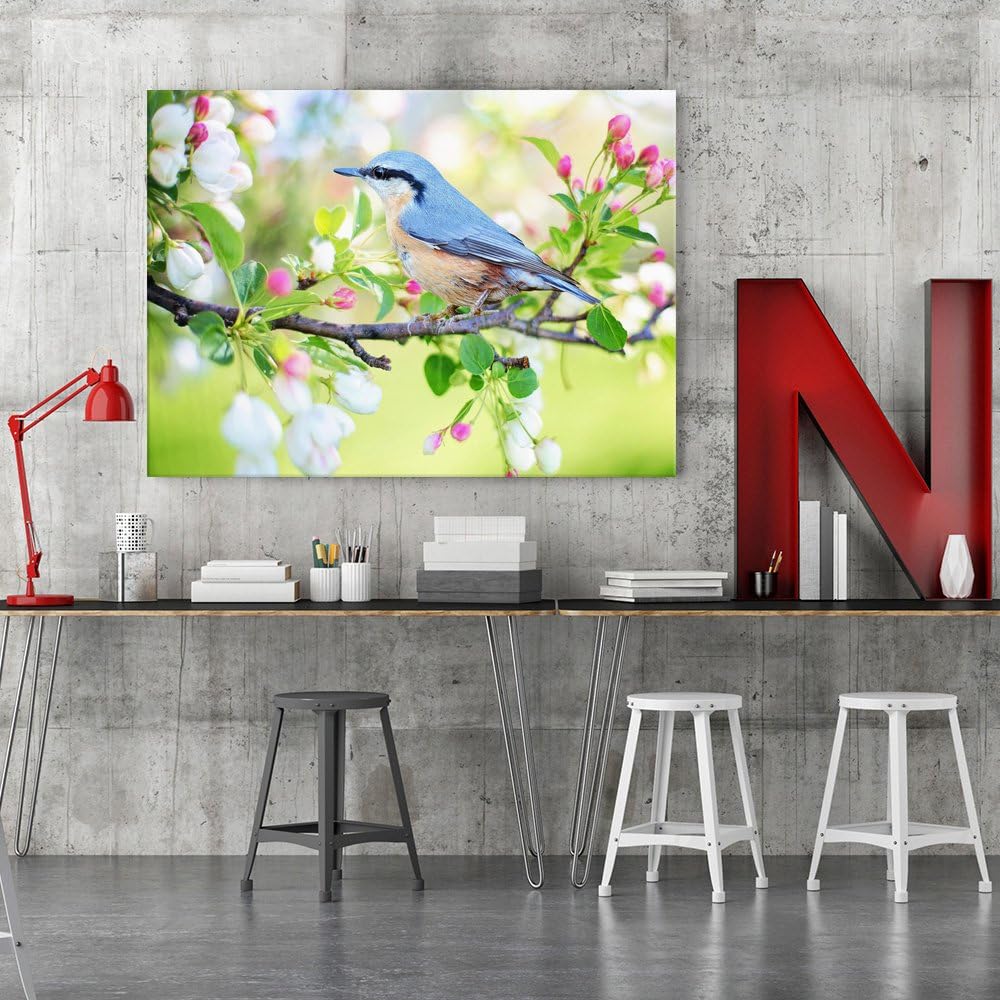 Feeby. Wandbilder - 1 Teilig- 60x80 cm - Bilder Kunstdrucke Deko Panel, VOGEL, NATUR, BLAU, GRÜN, 60