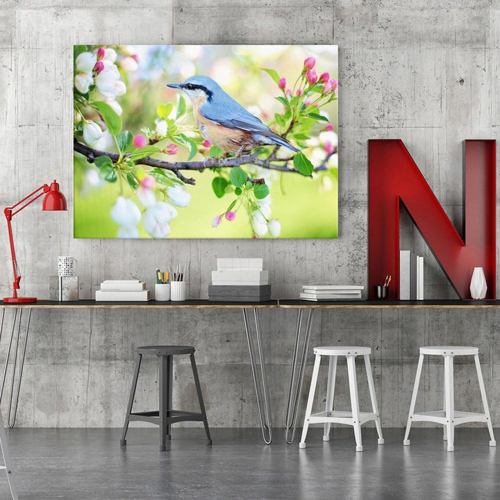 Feeby. Wandbilder - 1 Teilig- 60x80 cm - Bilder Kunstdrucke Deko Panel, VOGEL, NATUR, BLAU, GRÜN, 60