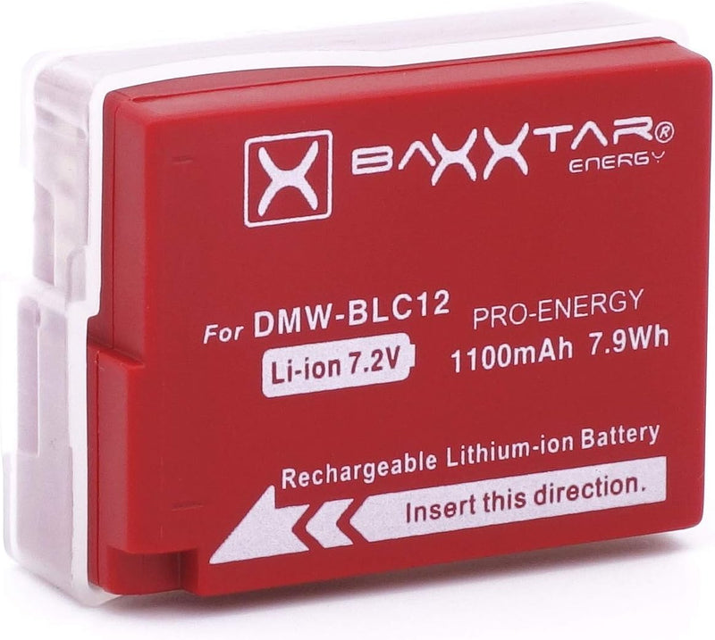 2X Baxxtar Pro Akku DMW-BLC12 E (1100mAh) Kompatibel mit Panasonic Lumix DC FZ1000 II G91 DMC GX8 G7