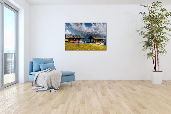deyoli Alpen Holzhütten Format: 80x60 als Leinwandbild, Motiv fertig gerahmt auf Echtholzrahmen, Hoc