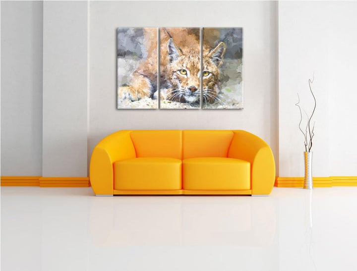 wachsamer Luchs NewArt 3-Teiler Leinwandbild 120x80 Bild auf Leinwand, XXL riesige Bilder fertig ger