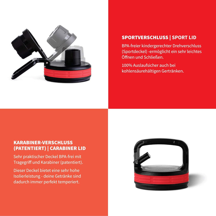 hydro2go® Trinkflasche aus Glas mit Silikonhülle 950 ml - spülmaschinenfest | 2 auswechselbare Decke