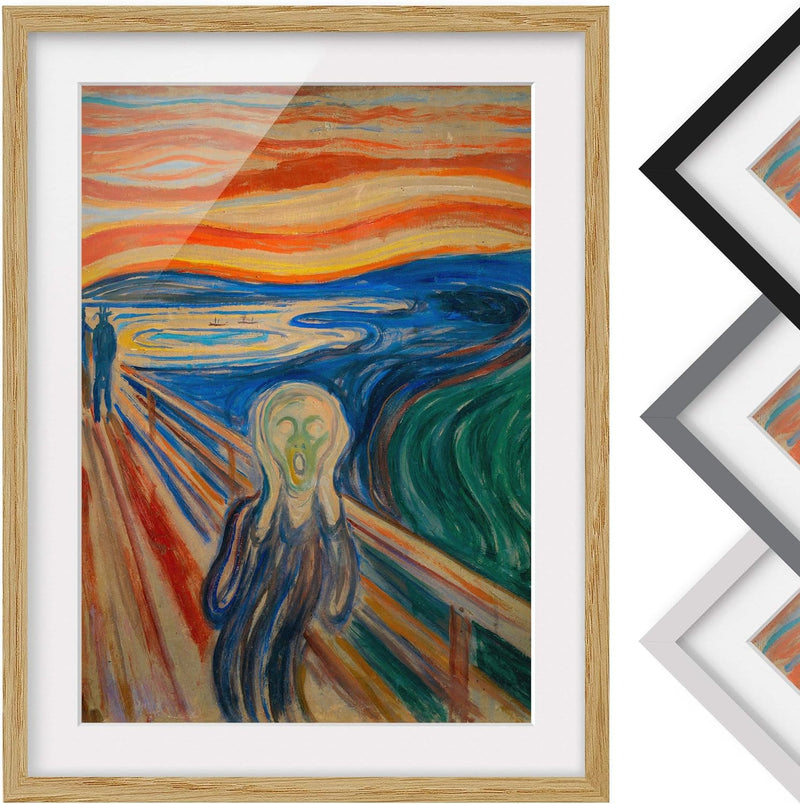 Bild mit Passepartout - Edvard Munch - Der Schrei - Farbe Eiche 40 x 30cm 40cm x 30cm Eiche, 40cm x