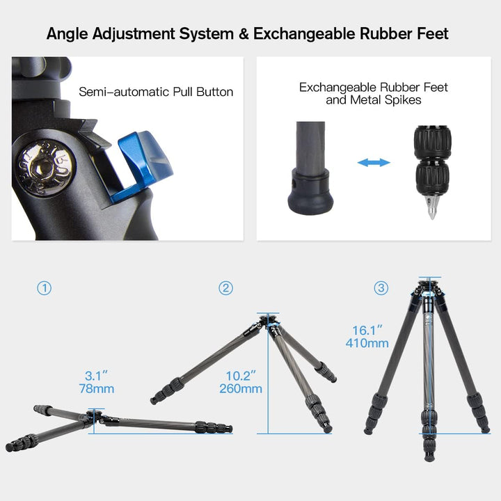 SIRUI AM-254 Carbon Kamera Reise Stativ für professionelles Fotografie,4 Beinabschnitte, Drehbeinver