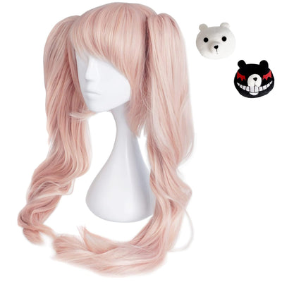 Perücke von Junko Enoshima für Danganronpa Fans | Cosplay Wig mit Monokuma Haarspangen | Rosa