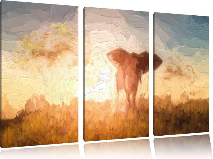 Pixxprint Elefant in der Wüste als Leinwandbild/Grösse: 3 Teilig (120x80 cm) cm/Wandbild/Kunstdruck/