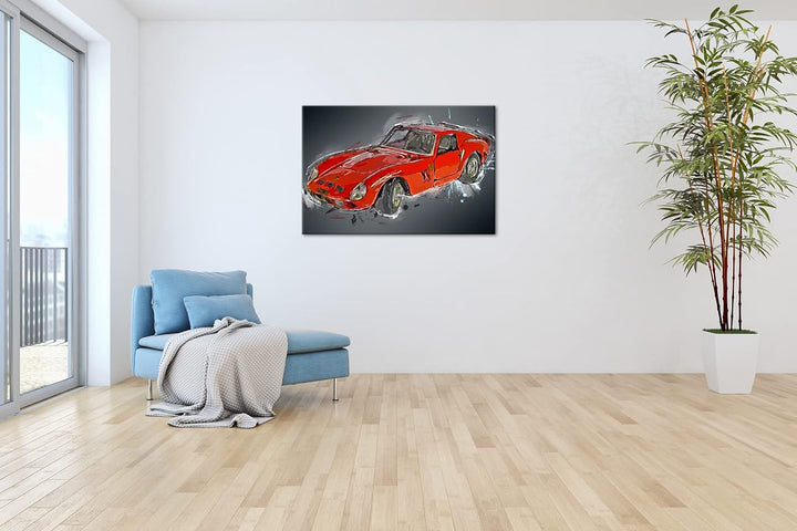 deyoli gezeichneter Sportwagen Format: 100x70 als Leinwandbild, Motiv fertig gerahmt auf Echtholzrah