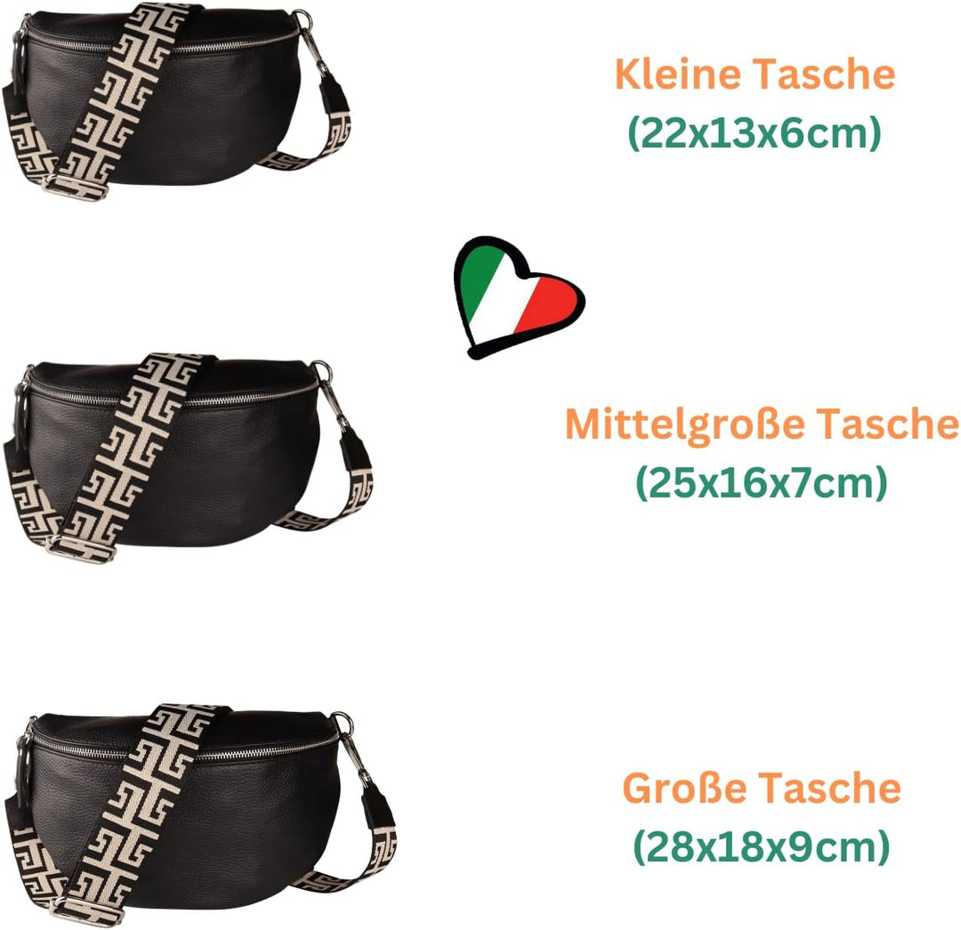 MIRROSI® Bauchtasche Damen, Echtleder, Made in Italy, Umhängetasche, Brusttasche, Crossbody Bag (1 T