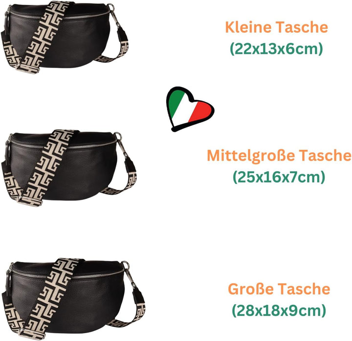 MIRROSI® Bauchtasche Damen, Echtleder, Made in Italy, Umhängetasche, Brusttasche, Crossbody Bag (1 T
