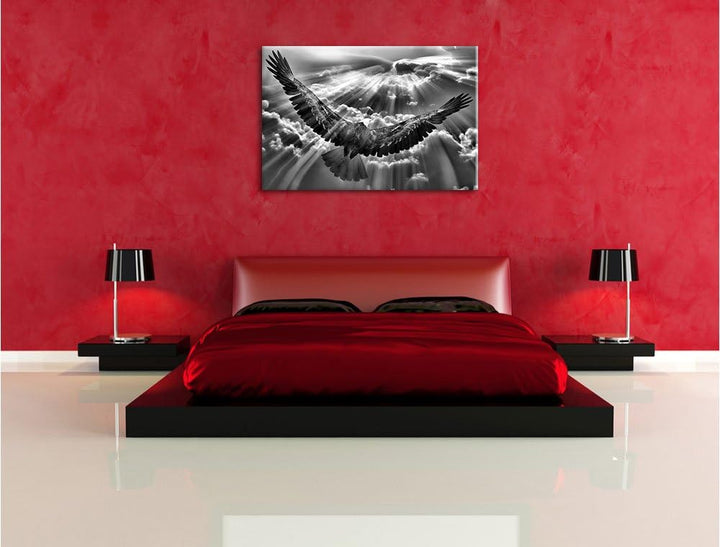 Pixxprint Monocrome, Adler über den Wolken, Format: 100x70 auf Leinwand, 100x70