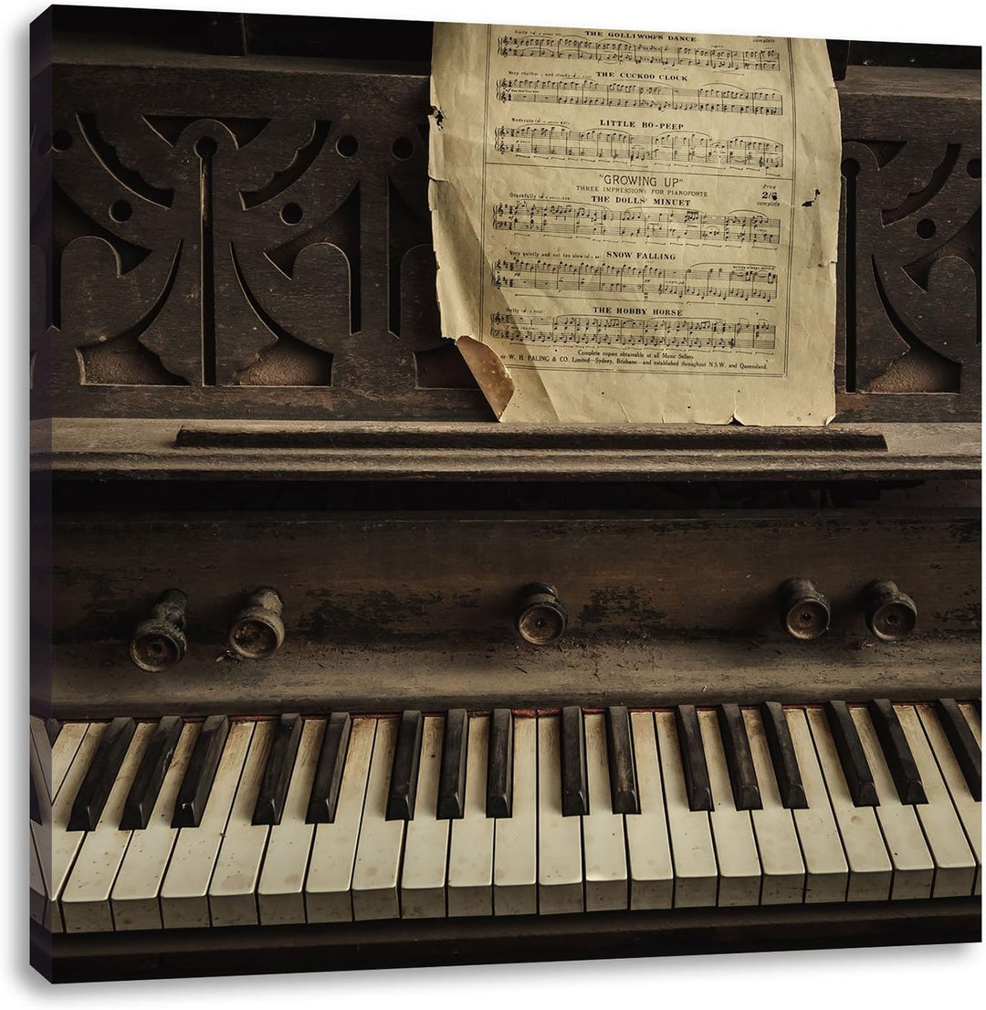Pixxprint Klavier mit Notenblatt als Leinwandbild Quadratisch/Grösse: 70x70 / Wandbild/Kunstdruck/fe