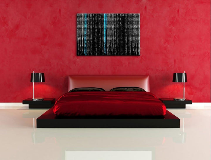 Matrix Zahlen schwarz/weiss Format: 100x70 auf Leinwand, XXL riesige Bilder fertig gerahmt mit Keilr