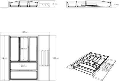 Lana Solution Besteckeinsatz für 55 er Schublade, 462 mm x 400 mm, weiss Weiss 462 mm x 400 mm, Weis