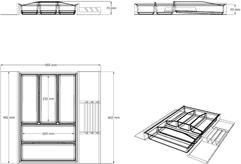 Lana Solution Besteckeinsatz für 55 er Schublade, 462 mm x 400 mm, weiss Weiss 462 mm x 400 mm, Weis