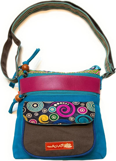 Macha Bag Indische Umhängetasche aus Baumwolle und Leder für Frauen Ethnische Boho Satchel Sporttasc