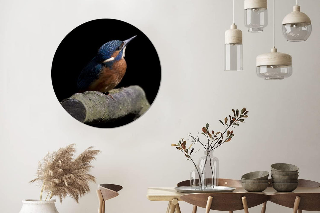 MuchoWow Wandbild Rund Wanddeko Deko Wohnzimmer Bilder 90x90 cm Eisvogel - Federn - Vogel, 90x90 cm