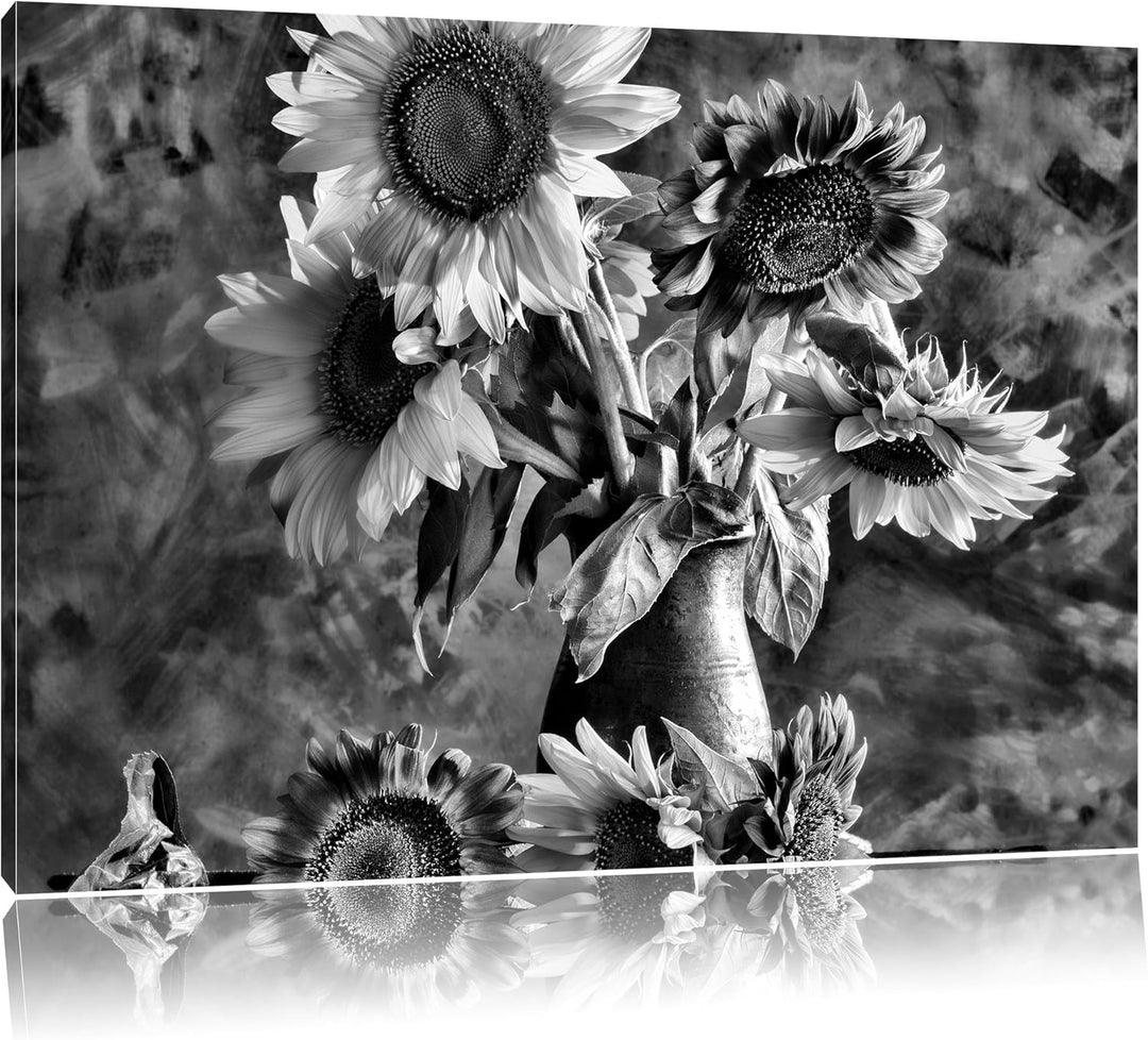 Pixxprint Monocrome, Sonnenblumen in edler Vase, Format: 100x70 auf Leinwand, 100x70