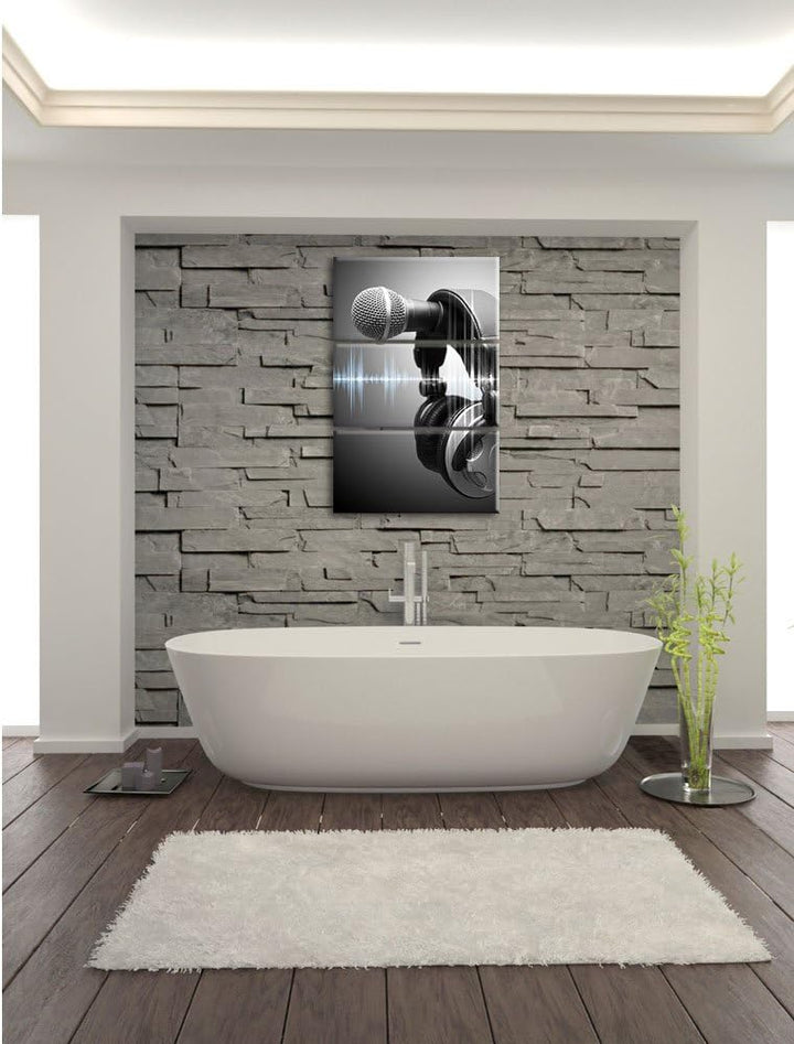 Pixxprint Mikrofon 3-Teiler Leinwandbild 120x80 Bild auf Leinwand