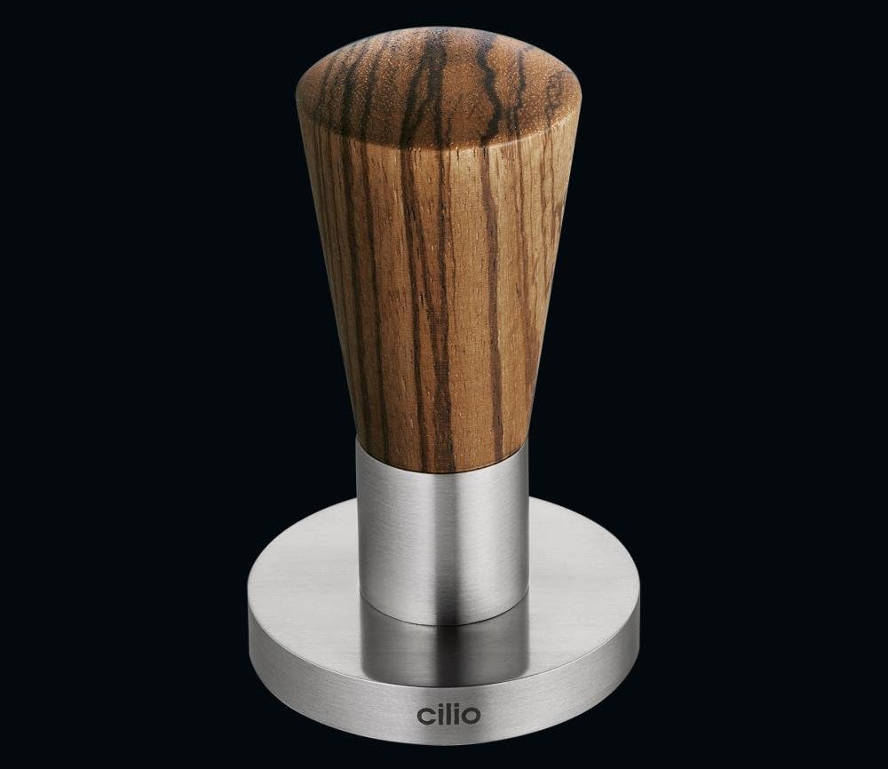 Cilio Espressodrücker, Edelstahl, zebrano, 5,5 x 5,5 x 9,5 cm, Zebrano